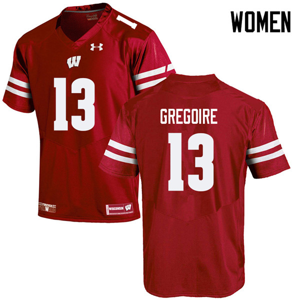 Wisconsin Badgers Women's #13 Mike Gregoire NCAA Under Armour Authentic Red College Stitched Football Jersey AR40B57SV